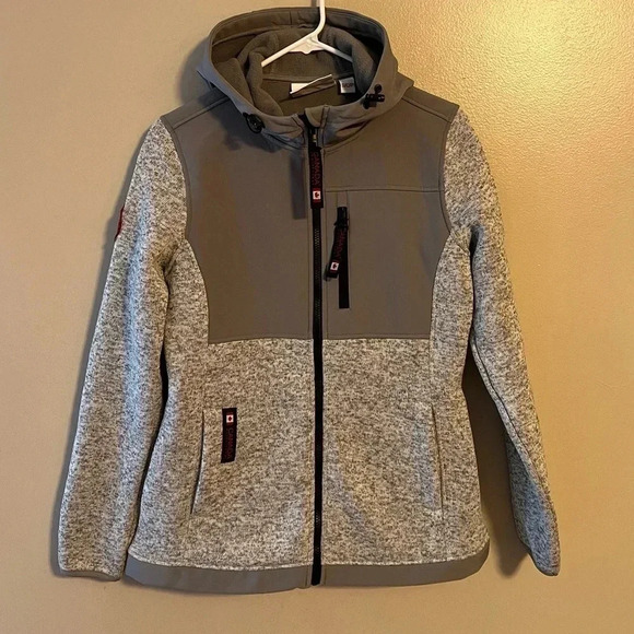Canada Weathergear Womens Knit Gray Small Hooded‎ Outdoor Fall Winter Zip Jacket - Picture 1 of 11